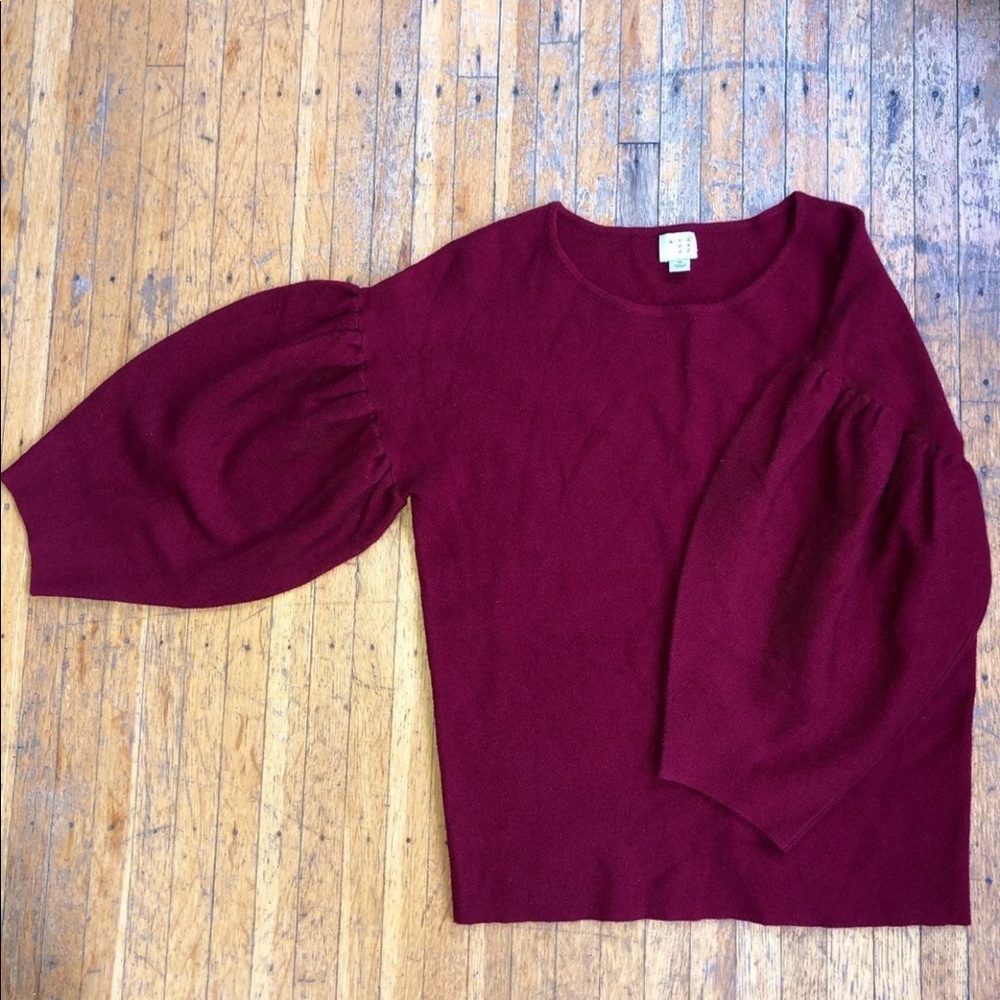 A New Day Maroon Puff Sleeve Sweater